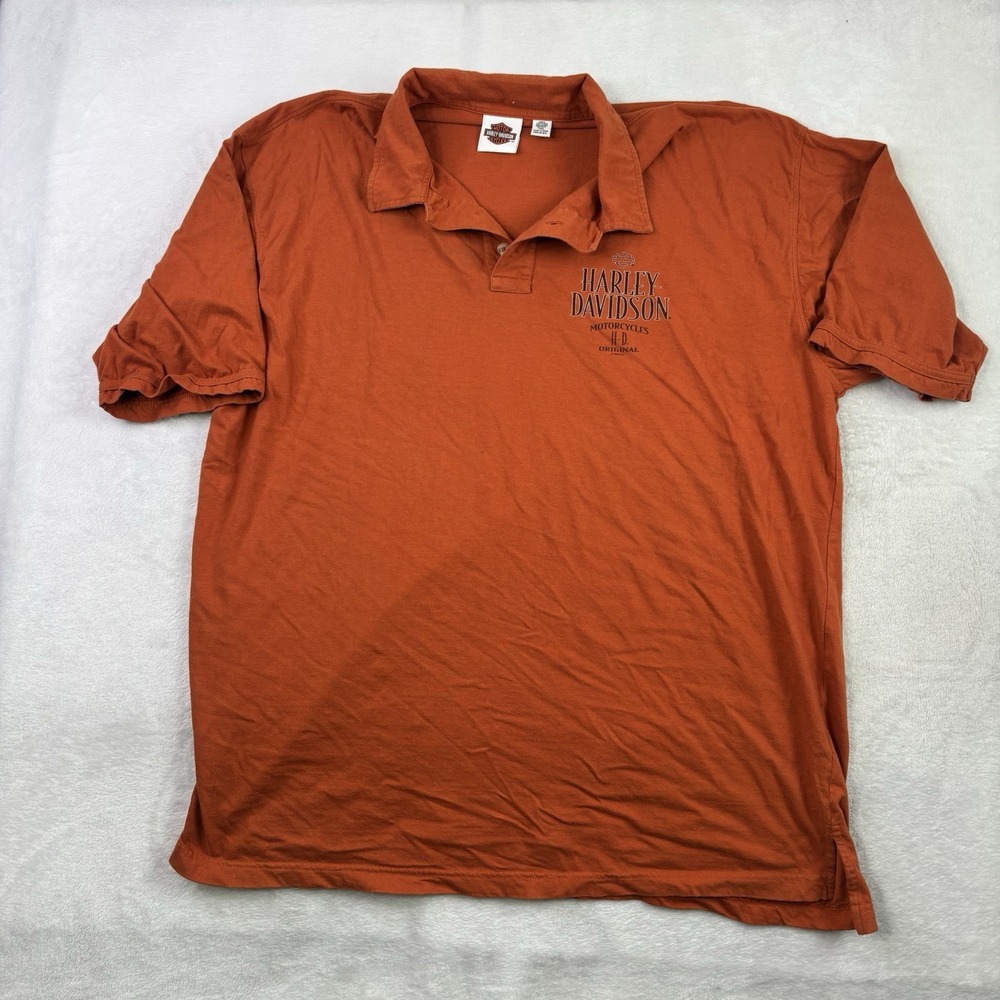 Harley Davidson Black Hills Orange Short Sleeve Graphic Collared Polo Shirt 3XL - Picture 2 of 7